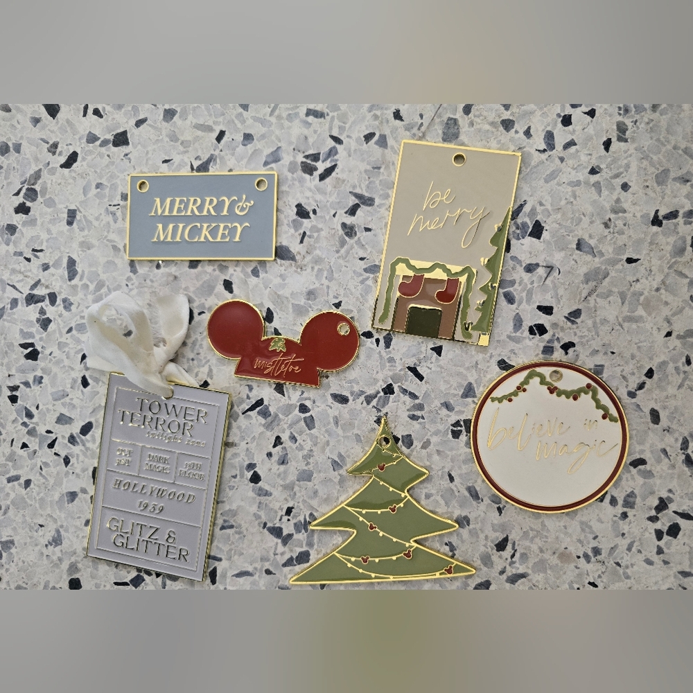 Disney Metal Christmas Tree Ornaments  6 Pieces Logo Tower Of Terror